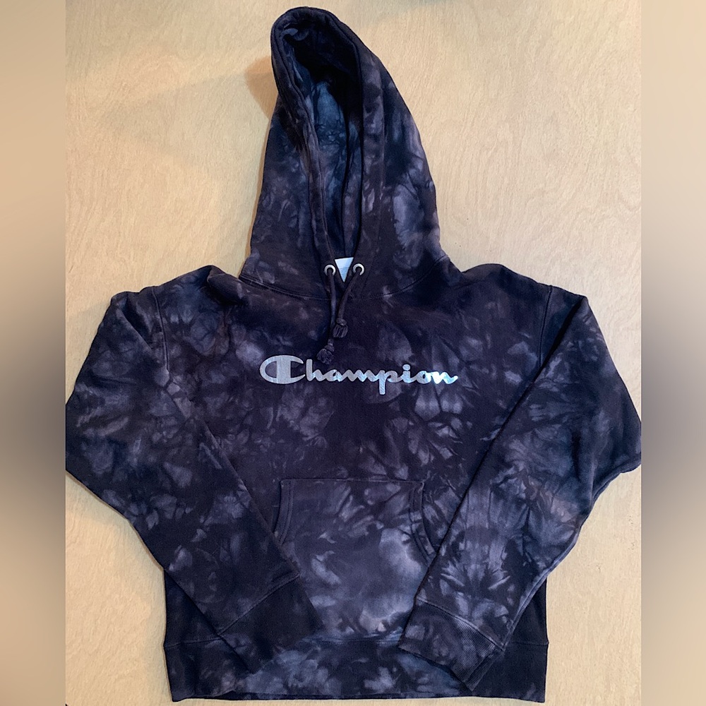 Champion black & grey tie-dye hoodie size small